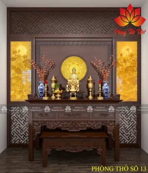 Không gian nội thất phòng thờ được thiết kế theo truyền thống người Việt